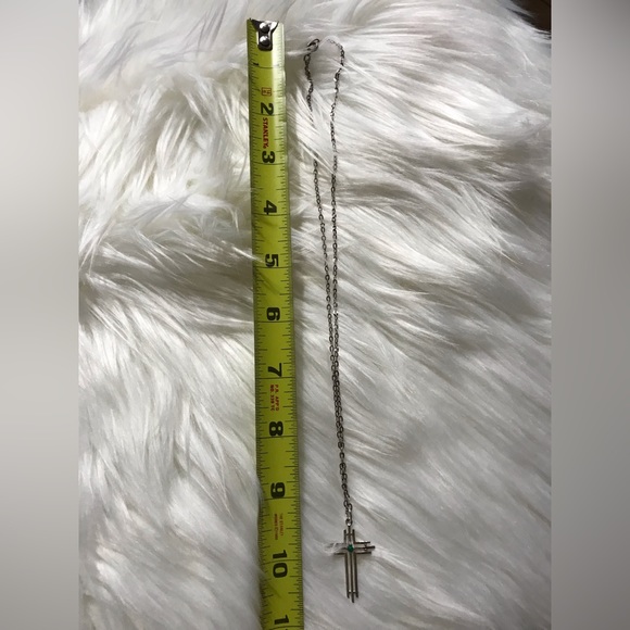 VINTAGE necklace•solid silver 925 chain•cross sterling silver; stone Gerald - Picture 7 of 7